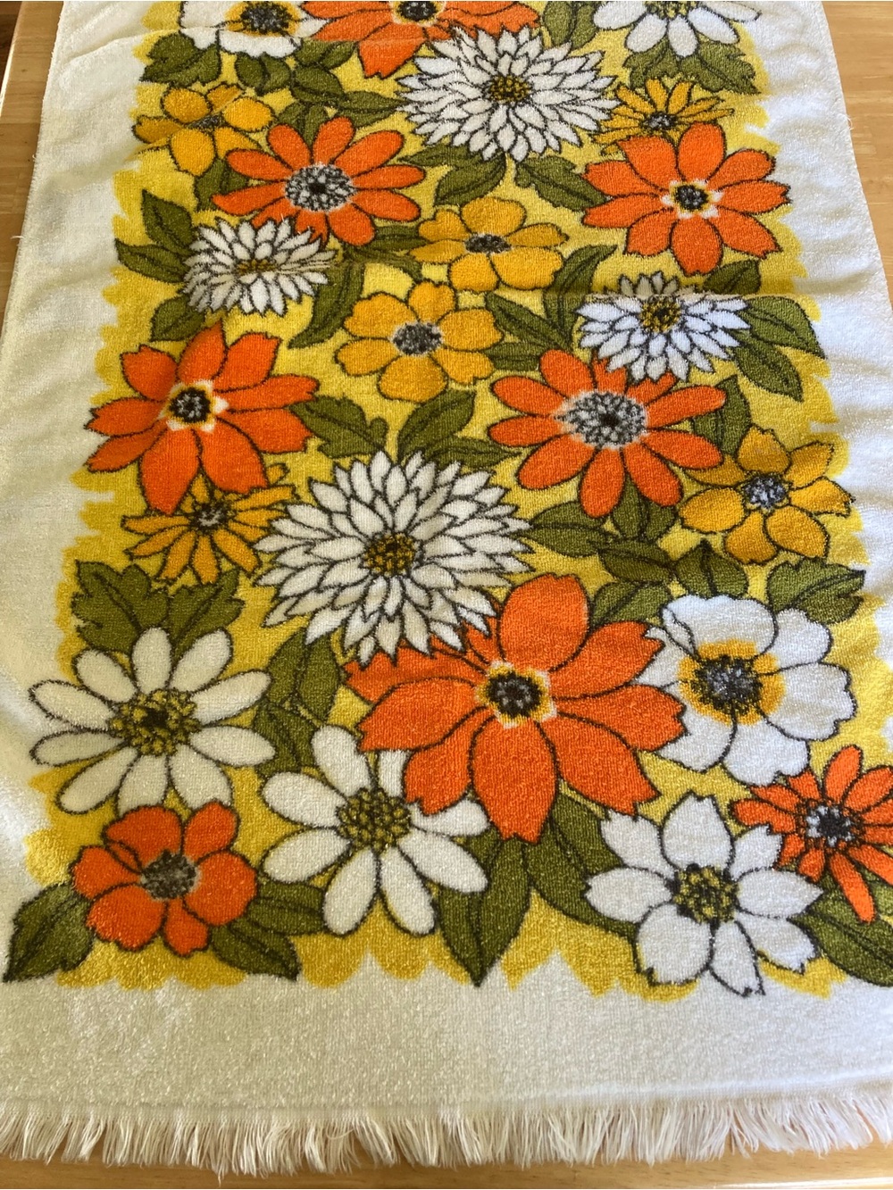 Vintage orange and yellow flower power towel